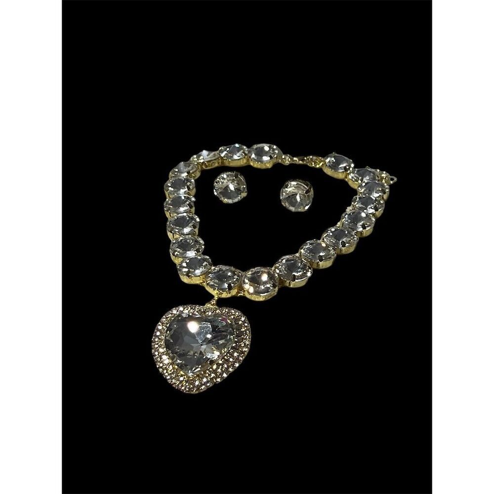 Rhinestone Heart Pendant Necklace & Earring Set​ - Picture 10 of 11